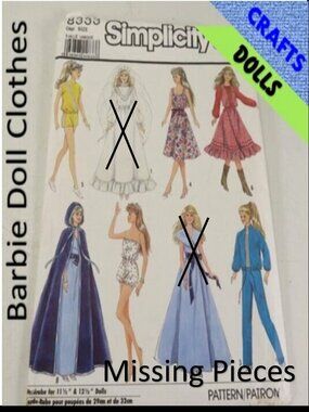 Simplicity 8333 Sewing Pattern 11.5 & 12.5" tall Doll Clothes INCOMPLETE see all